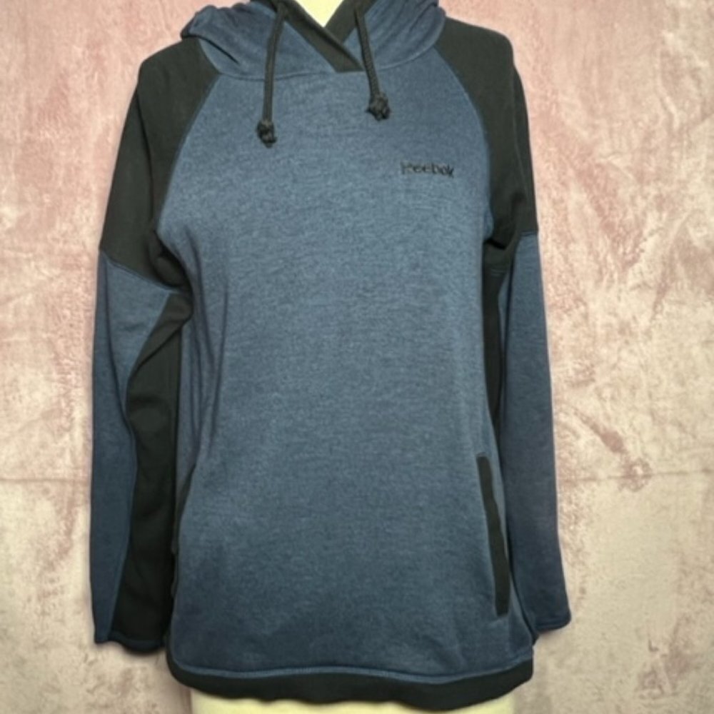 Reebok Womens Navy Blue And Black Long Sleeve Hoodie Sweater Jacket Size Small